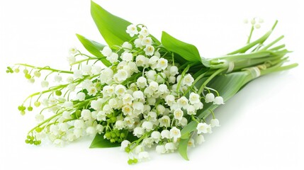 Obraz premium Fragrant lily of the valley bouquet on white background