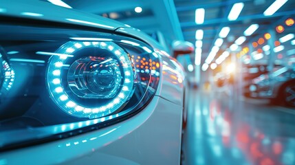 The rear car light is white, there is light from the top of the room