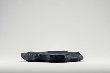 3d presentation pedestal made of natural black rock. 3d rendering of mockup of presentation podium for display or advertising purposes