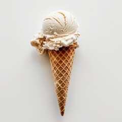 Two scoops of pink soy ice cream in a waffle cone, served on a white background a delicious gesture for any ice cream lover