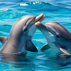 Obraz premium baby dolphin kissing its mother International Kissing generative ai