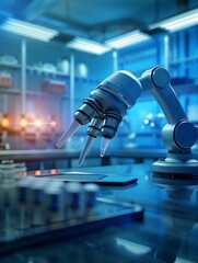 Obraz premium Hightech lab with robotic arms conducting experiments, advancement, scientific research