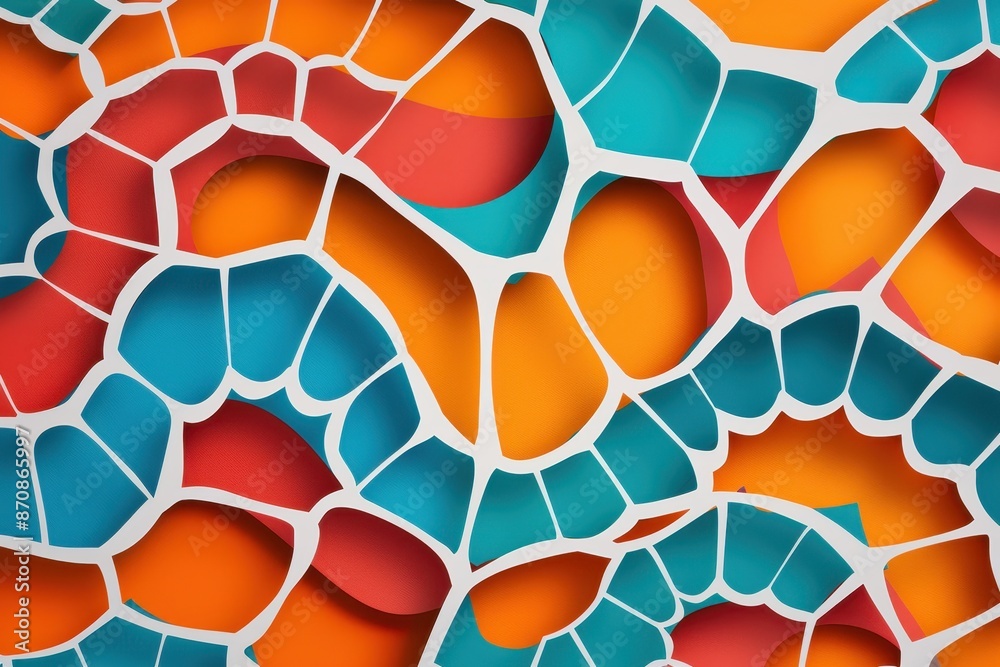 Poster Colorful abstract geometric pattern with vibrant orange, teal, and red shapes creating a dynamic visual effect.
