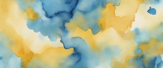 Obraz premium Blue and yellow watercolor texture background for poster, cover, banner, flyer, card. Hand drawn