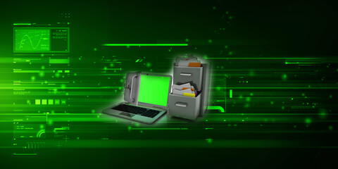 3d rendering folder in locker near laptop