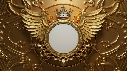 Ornate Gold Frame with Crown and Wings Detail