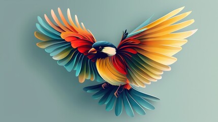 Colorful Bird with Paper Wings
