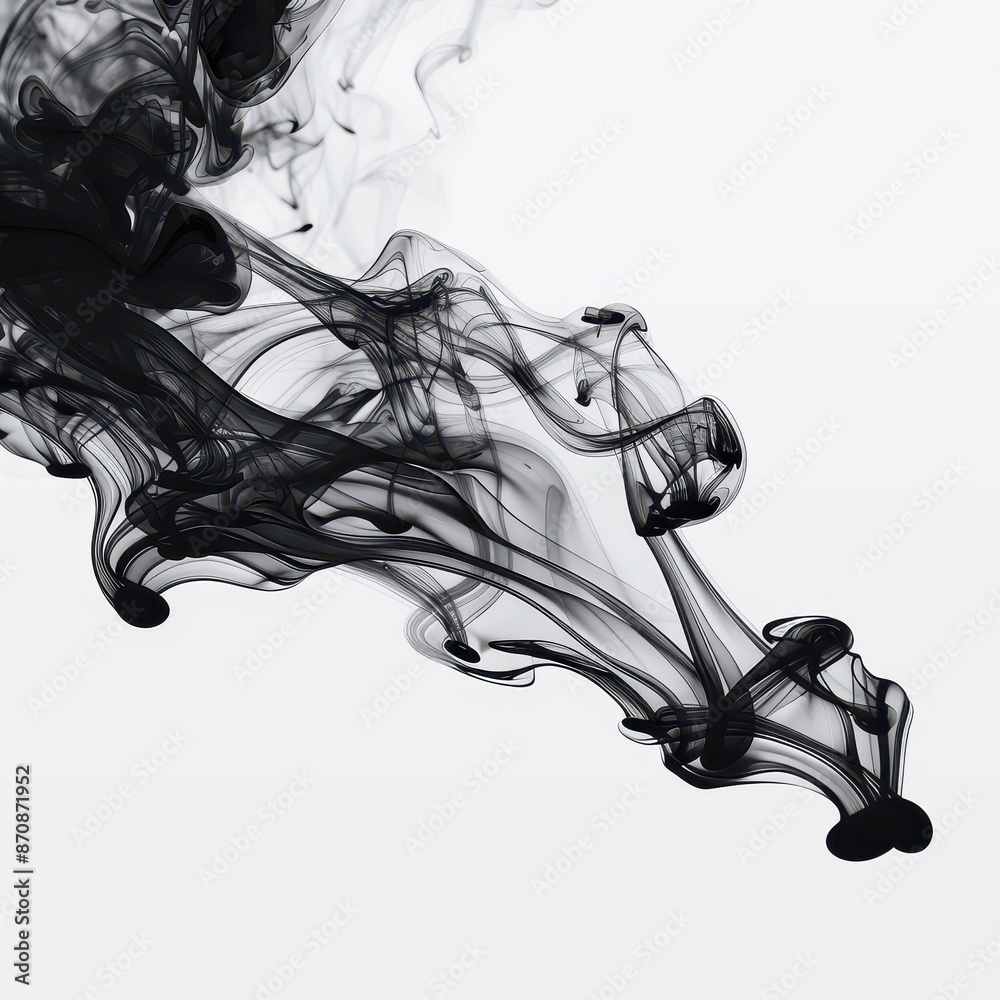 Poster Abstract black ink in water creating captivating swirl patterns. Stunning visual for artistic projects or creative backgrounds.