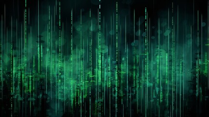 Obraz premium Green monochrome monitor display with pixel sorting glitch effect on abstract tech background