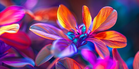 Fototapeta premium Vibrant Macro Close-Up of Colorful Flowers in Neon Tones