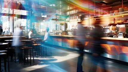 artwork blurred interior cafe