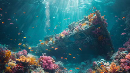 Fototapeta premium an old shipwreck underwater