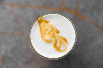 Abstract latte art on a cup of coffee