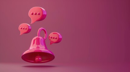 Pink Bell with Speech Bubbles Notification Icon