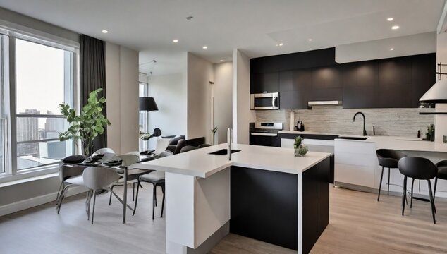 Luxury modern apartment in Montreal very well staged and furnished with amenities and common areas
