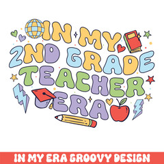In my 2nd grade teacher era groovy retro, teacher school kindergarten groovy retro designs