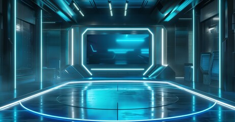 Stylish, virtual TV show background with a monitor. Excellent for TV shows, technology or launch events.