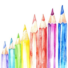 Pastel watercolor pencil clipart, stationary element, isolated on white background