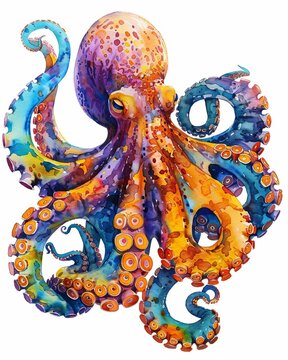 recommend clip art: Squid Watercolor Generative AI