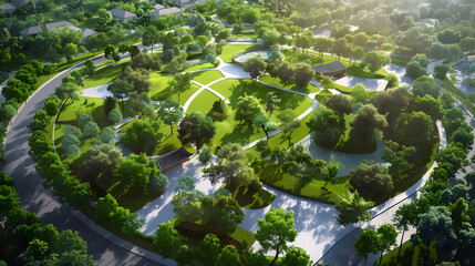 Aerial view of a green park. Generative by AI