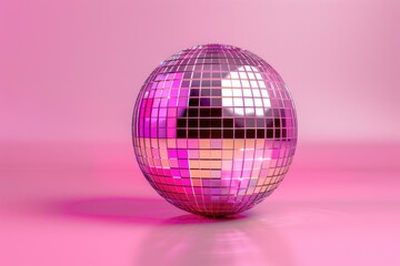 A shiny disco ball placed on a pink surface, ideal for parties or themed events