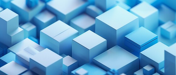 Obraz premium Three-dimensional array blue cubes different sizes, design dimension depth