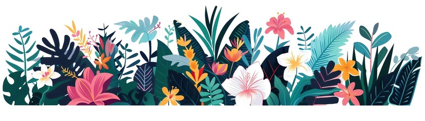 Botanical garden, exotic flowers, flat design illustration