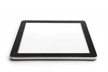 A tablet computer sitting on a white surface, ready for use