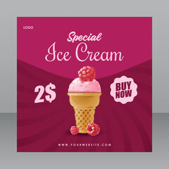 Square Red Special Ice Cream Flyer For Marketing Purposes, Restaurant Banner, Restaurant Flyer, Restaurant Poster, Food Banner, Food Poster, Food Flyer, Advertisement Flyer, Ads Flyer