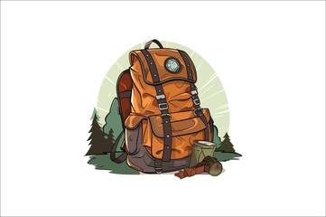 Backpack vector . Hiking Camping and climbing Backpack illustration. traveling Backpack. 