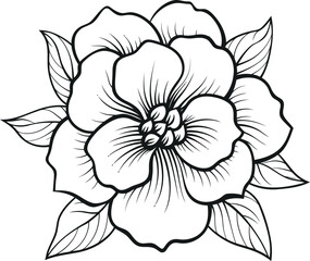 A collection of gardenia flower line art vector illustrations set isolated on a transparent background. Modern minimalist design for logos, tattoos, wall art, posters, 