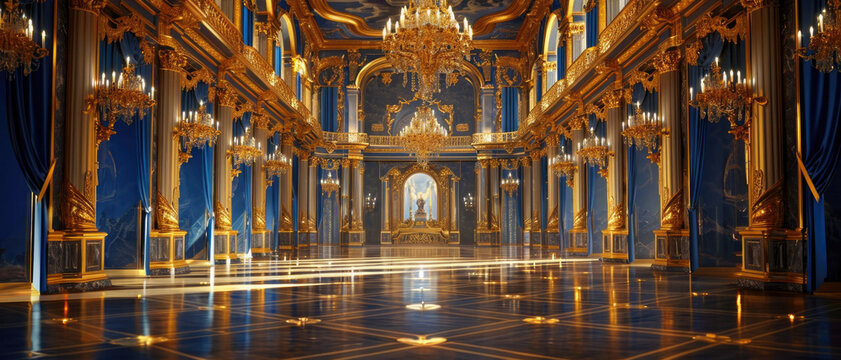 luxury royal interior in baroque style. very bright, hall with expensive old style furniture. large windows and stucco ornament