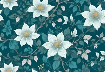 Seamless pattern, intricate floral designs with intertwining vines and blooming flowers