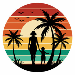 vector art retro vintage style sunset palm tree