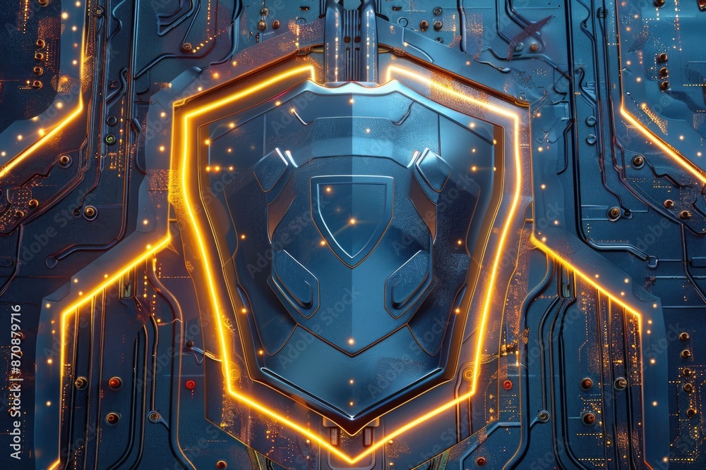 Poster a close-up shot of a computer circuit board with a shield covering part of it, suitable for tech-rel