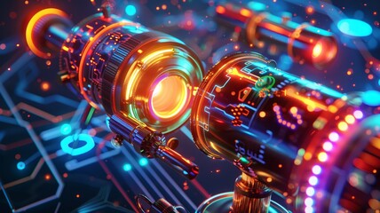 Futuristic Close-up of a Digital Neon Circuitry Device in Cyberpunk Style