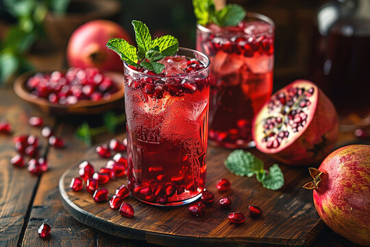 drink juice cocktail red refreshment beverage sweet fruit cold fresh berry alcohol wooden glass ice background - Powered by Adobe