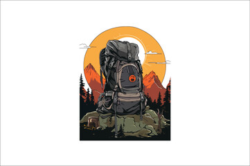 Backpack Vector Illustration. Hiking  Backpack illustration. traveling Backpack vector. 