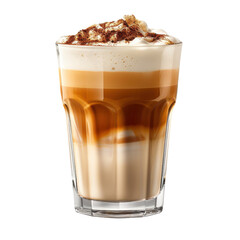 Layered Latte Macchiato with Foam and Cinnamon cut out transparent isolated on white background PNG file

