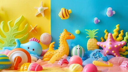 Vibrant Underwater-Themed Play Space for Kids with Toys and Colorful Backgrounds