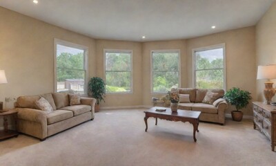 Fototapeta premium An image of a living room with a large bay window