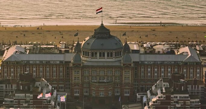 Urban skyline of the center in The Netherlands south Holland, houses dutch government embassies ministries. Aerial city skyline of the Hague, Netherlands aerial view