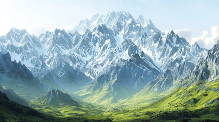 A scenic view of a mountain range with a valley in the foreground, suitable for use in travel or landscape photography