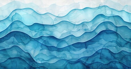 Fototapeta premium Abstract watercolor waves on a white background with blue and white waves in the background