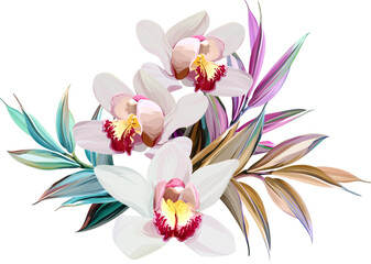 Bouquet of tropical flowers. Exotic, paradise flowers. Hawaiian bouquet