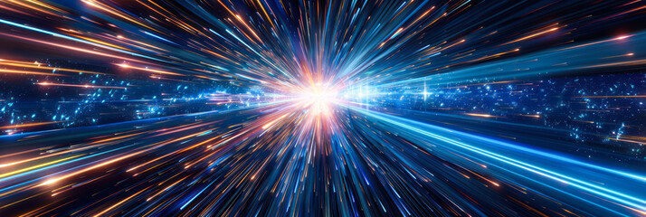 Fototapeta premium Explosive burst of lights representing speed travel.