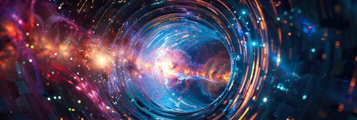 Fototapeta premium Radiant tunnel with cosmic light and motion trails