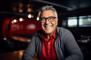 Obraz premium Experienced truck driver smiling at camera, showcasing professionalism behind the wheel