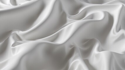 Obraz premium A close-up photo of luxurious white silk fabric with a subtle shimmer. The soft, flowing folds create an elegant abstract pattern, perfect for backgrounds, design projects