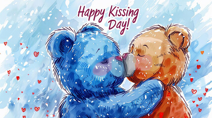 Very cute illustration for World Kiss Day with two kissing bears